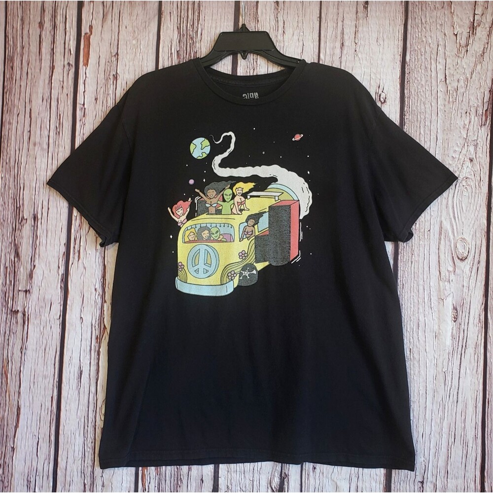A-Lab Take a Ride XL T-Shirt Psychedelic Shrooms Hippy Bus Microbus Alien